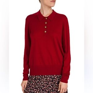 Gerard Darel SACHA WOOL & CASHMERE BUTTON-FRONT SWEATER IN RED| Sz 4